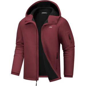 WULFUL Men’s Lightweight Softshell Jacket Warm Fleece Lined Windbreaker Waterproof Soft Shell for Outdoor Hiking(Wind Red)