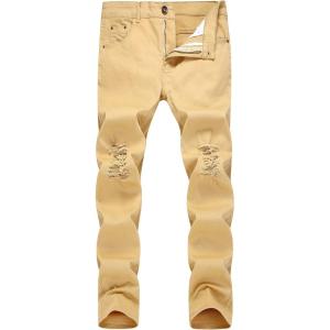 WULFUL Men’s Ripped Jeans Slim Fit Skinny Stretch Comfy Denim Jeans Pants(Khaki)