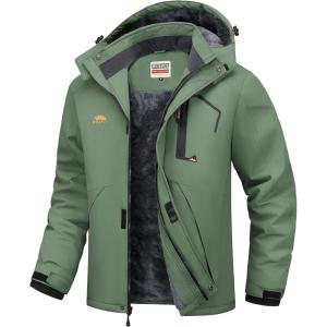 WULFUL Men’s Ski Jackets Warm Winter Snow Windbreaker Resistant Snowboard Fleece Coat Mountain Waterproof Parka with Hood(Army Green)