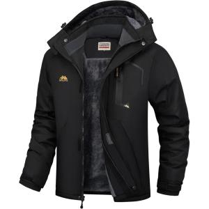 WULFUL Men’s Ski Jackets Warm Winter Snow Windbreaker Resistant Snowboard Fleece Coat Mountain Waterproof Parka with Hood(Black)