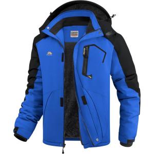 WULFUL Men’s Ski Jackets Warm Winter Snow Windbreaker Resistant Snowboard Fleece Coat Mountain Waterproof Parka with Hood(Black-blue)