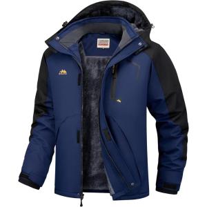 WULFUL Men’s Ski Jackets Warm Winter Snow Windbreaker Resistant Snowboard Fleece Coat Mountain Waterproof Parka with Hood(Black-navy)