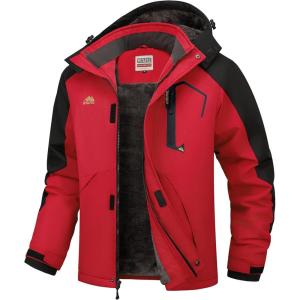 WULFUL Men’s Ski Jackets Warm Winter Snow Windbreaker Resistant Snowboard Fleece Coat Mountain Waterproof Parka with Hood(Black-red)