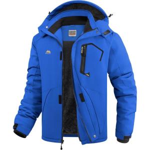 WULFUL Men’s Ski Jackets Warm Winter Snow Windbreaker Resistant Snowboard Fleece Coat Mountain Waterproof Parka with Hood(Blue)