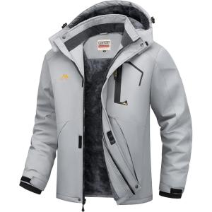 WULFUL Men’s Ski Jackets Warm Winter Snow Windbreaker Resistant Snowboard Fleece Coat Mountain Waterproof Parka with Hood(Gray)