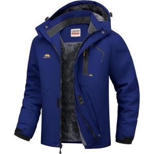 WULFUL Men’s Ski Jackets Warm Winter Snow Windbreaker Resistant Snowboard Fleece Coat Mountain Waterproof Parka with Hood(Light Navy)