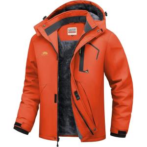 WULFUL Men’s Ski Jackets Warm Winter Snow Windbreaker Resistant Snowboard Fleece Coat Mountain Waterproof Parka with Hood(Orange)