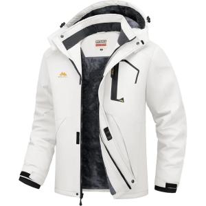 WULFUL Men’s Ski Jackets Warm Winter Snow Windbreaker Resistant Snowboard Fleece Coat Mountain Waterproof Parka with Hood(White)