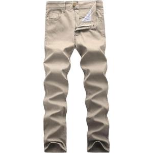 WULFUL Men’s Slim Fit Skinny Stretch Comfy Jeans Denim Pants(Beige)