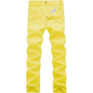WULFUL Men’s Slim Fit Skinny Stretch Comfy Jeans Denim Pants(Bright Yellow)