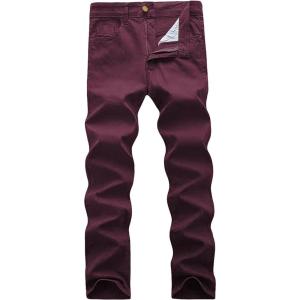 WULFUL Men’s Slim Fit Skinny Stretch Comfy Jeans Denim Pants(Dark Red01)