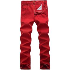 WULFUL Men’s Slim Fit Skinny Stretch Comfy Jeans Denim Pants(Red)