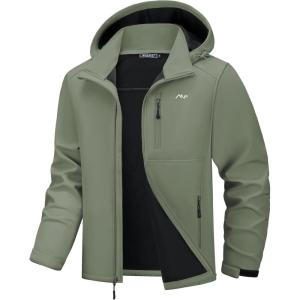 WULFUL Men’s Softshell Jacket Waterproof Lightweight Insulated Windbreaker Fleece Lined Rain Shell Jacket for Hiking Travel(Army Green)