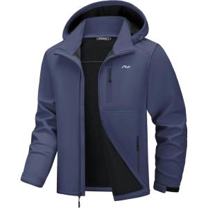 WULFUL Men’s Softshell Jacket Waterproof Lightweight Insulated Windbreaker Fleece Lined Rain Shell Jacket for Hiking Travel(Navy)