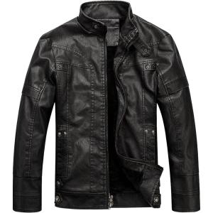 WULFUL Men’s Vintage Stand Collar Leather Jacket Motorcycle PU Jacket and Coat(Black 1)
