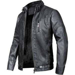 WULFUL Men’s Vintage Stand Collar Leather Jacket Motorcycle PU Jacket and Coat(Black 2)