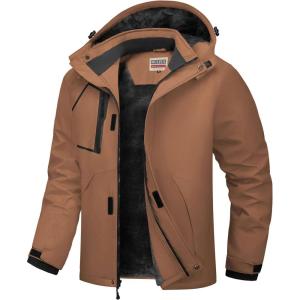 WULFUL Men’s Waterproof Ski Jacket Warm Winter Coats Windproof Winter Jackets for Men Fleece Lined Windbreaker with Hood(Dark Brown)
