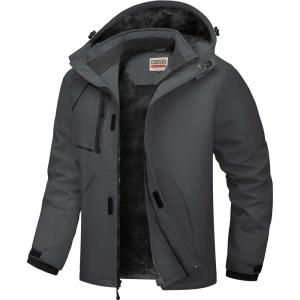 WULFUL Men’s Waterproof Ski Jacket Warm Winter Coats Windproof Winter Jackets for Men Fleece Lined Windbreaker with Hood(Dark Grey)