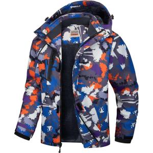 WULFUL Men’s Waterproof Ski Jacket Warm Winter Coats Windproof Winter Jackets for Men Fleece Lined Windbreaker with Hood(Digital Printing-01)