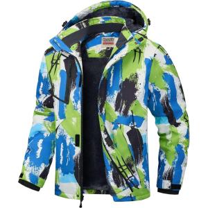 WULFUL Men’s Waterproof Ski Jacket Warm Winter Coats Windproof Winter Jackets for Men Fleece Lined Windbreaker with Hood(Digital Printing-02)