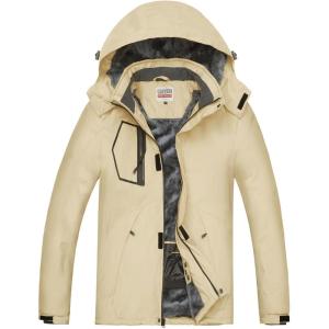 WULFUL Men’s Waterproof Ski Jacket Warm Winter Coats Windproof Winter Jackets for Men Fleece Lined Windbreaker with Hood(Khaki)