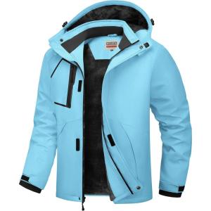 WULFUL Men’s Waterproof Ski Jacket Warm Winter Coats Windproof Winter Jackets for Men Fleece Lined Windbreaker with Hood(Lake Blue)
