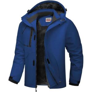 WULFUL Men’s Waterproof Ski Jacket Warm Winter Coats Windproof Winter Jackets for Men Fleece Lined Windbreaker with Hood(Light Navy Blue)