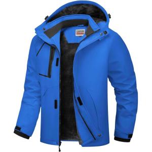 WULFUL Men’s Waterproof Ski Jacket Warm Winter Coats Windproof Winter Jackets for Men Fleece Lined Windbreaker with Hood(Royal Blue)