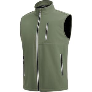 WULFUL Men’s Windproof Lightweight Golf Vest Outerwear with Pockets, Softshell Sleeveless Jacket for Travel Hiking Running(Army Green)