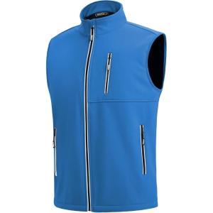 WULFUL Men’s Windproof Lightweight Golf Vest Outerwear with Pockets, Softshell Sleeveless Jacket for Travel Hiking Running(Bright Blue)