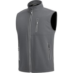 WULFUL Men’s Windproof Lightweight Golf Vest Outerwear with Pockets, Softshell Sleeveless Jacket for Travel Hiking Running(Dark Grey)