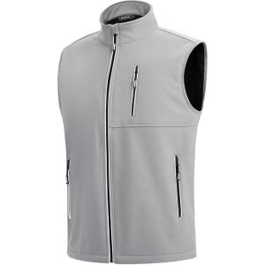 WULFUL Men’s Windproof Lightweight Golf Vest Outerwear with Pockets, Softshell Sleeveless Jacket for Travel Hiking Running(Light Grey)