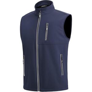 WULFUL Men’s Windproof Lightweight Golf Vest Outerwear with Pockets, Softshell Sleeveless Jacket for Travel Hiking Running(Navy)