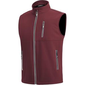 WULFUL Men’s Windproof Lightweight Golf Vest Outerwear with Pockets, Softshell Sleeveless Jacket for Travel Hiking Running(Wind Red)