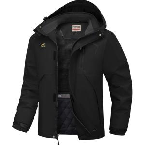 WULFUL Men’s Winter Coats Waterproof Ski Jacket Warm Windproof Winter Windbreaker Jackets for Men with Hood(Black-0047)