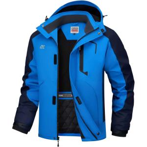 WULFUL Men’s Winter Coats Waterproof Ski Jacket Warm Windproof Winter Windbreaker Jackets for Men with Hood(Blue-0047)