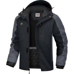 WULFUL Men’s Winter Coats Waterproof Ski Jacket Warm Windproof Winter Windbreaker Jackets for Men with Hood(Dark Grey-0047)