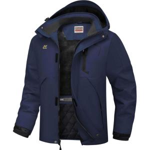 WULFUL Men’s Winter Coats Waterproof Ski Jacket Warm Windproof Winter Windbreaker Jackets for Men with Hood(Navy-0047)
