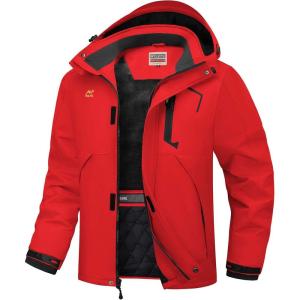 WULFUL Men’s Winter Coats Waterproof Ski Jacket Warm Windproof Winter Windbreaker Jackets for Men with Hood(Red-0047)