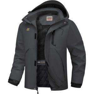 WULFUL Men’s Winter Coats Waterproof Ski Jacket Warm Windproof Winter Windbreaker Jackets for Men with Hood(Solid Dark Grey-0047)