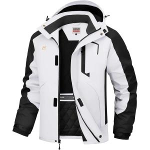 WULFUL Men’s Winter Coats Waterproof Ski Jacket Warm Windproof Winter Windbreaker Jackets for Men with Hood(White-0047)