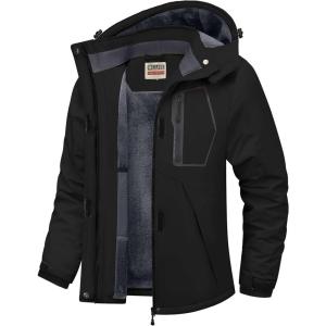 WULFUL Women’s Waterproof Ski Jacket Warm Winter Coats Windproof Winter Jackets for Women Fleece Lined Windbreaker with Hood(Black)