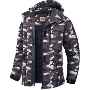 WULFUL Women’s Waterproof Ski Jacket Warm Winter Coats Windproof Winter Jackets for Women Fleece Lined Windbreaker with Hood(Black Camo)