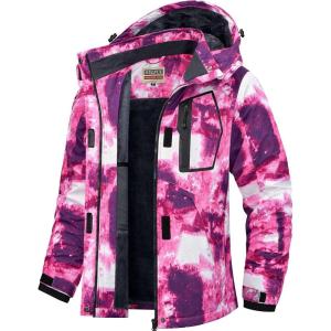 WULFUL Women’s Waterproof Ski Jacket Warm Winter Coats Windproof Winter Jackets for Women Fleece Lined Windbreaker with Hood(Digital Printing-03)