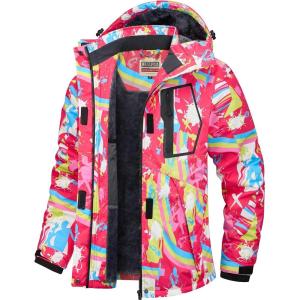WULFUL Women’s Waterproof Ski Jacket Warm Winter Coats Windproof Winter Jackets for Women Fleece Lined Windbreaker with Hood(Digital Printing-04)