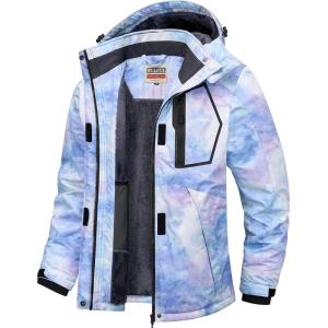 WULFUL Women’s Waterproof Ski Jacket Warm Winter Coats Windproof Winter Jackets for Women Fleece Lined Windbreaker with Hood(Digital Printing-06)