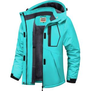 WULFUL Women’s Waterproof Ski Jacket Warm Winter Coats Windproof Winter Jackets for Women Fleece Lined Windbreaker with Hood(Light Blue)