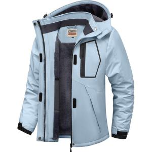 WULFUL Women’s Waterproof Ski Jacket Warm Winter Coats Windproof Winter Jackets for Women Fleece Lined Windbreaker with Hood(Light Blue New)