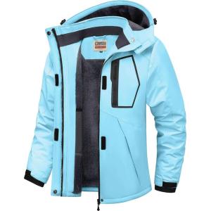 WULFUL Women’s Waterproof Ski Jacket Warm Winter Coats Windproof Winter Jackets for Women Fleece Lined Windbreaker with Hood(Light Blue-new)