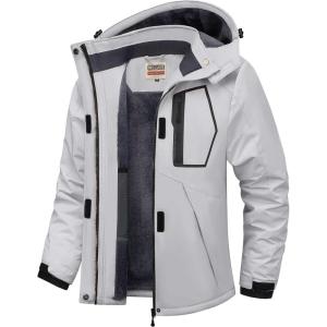 WULFUL Women’s Waterproof Ski Jacket Warm Winter Coats Windproof Winter Jackets for Women Fleece Lined Windbreaker with Hood(Light Grey)
